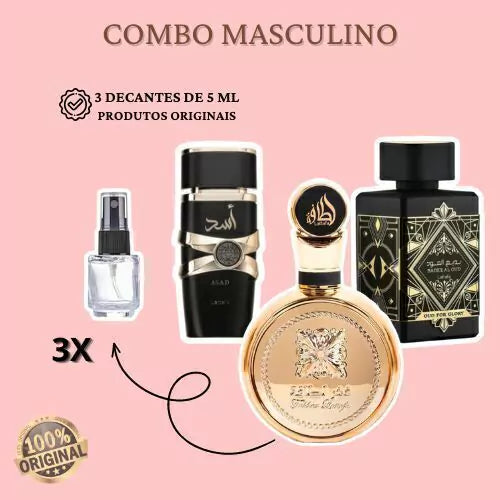 COMBO DE DECANTES MASCULINOS - ASAD FAKHAR GOLD OUD FOR GLORY
