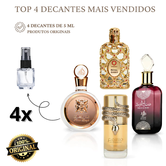 COMBO ARABE DOS MAIS VENDIDOS - vai 5ml de cada (musamam, royal amber, fakhar rose e sabah)