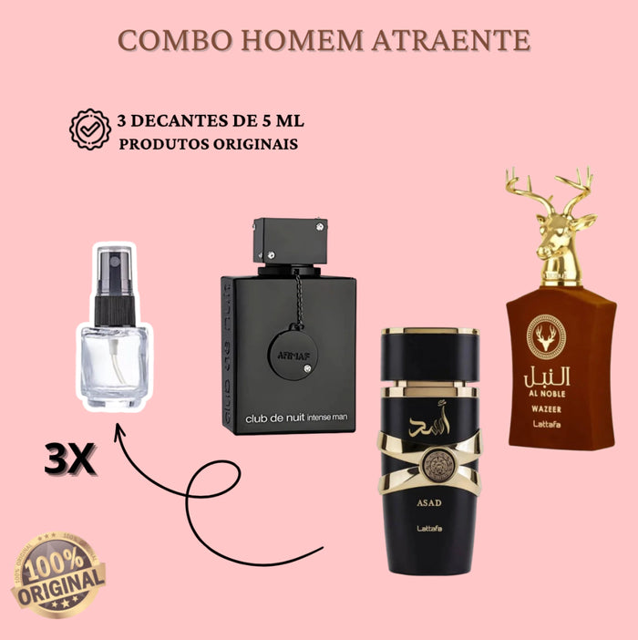 COMBO HOMEM ATRAENTE - 3 DECANTES DE 5ml cada ( ASAD, CLUB DE NUIT e AL NOBLE WAZEER)