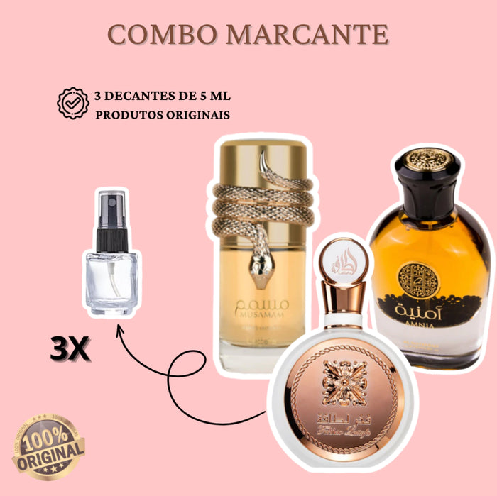 COMBO MARCANTE 3 decantes de 5ml cada - Musamam + Fakhar + Amnia - TOTAL 15ml
