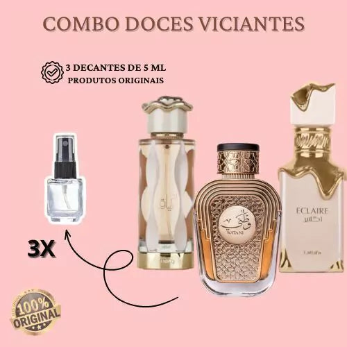 COMBO DOCES VICIANTES 3 DECANTES DE 5ML CADA - TERIAQ, WATANI E ECLAIRE TOTAL 15ML