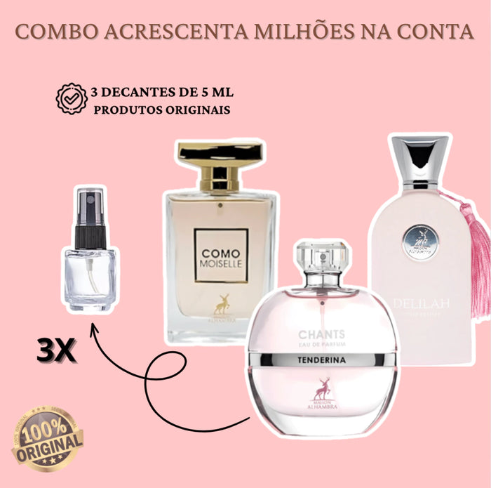 COMBO MILHOES NA CONTA 3 DECANTES DE 5ML CADA - COMO MOISELLE, CHANTS E DELILAH TOTAL 15ML