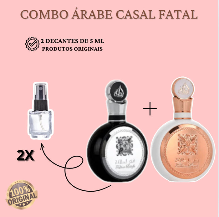 Combo Arabe casal Fatal 2 decants 5ml cada Fakhar black e Fakhar rose